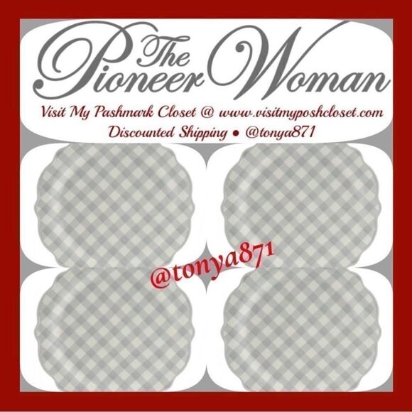 🦋 New Pioneer Woman Gray Gingham Dinner Plates, Set of 4 - Picture 1 of 7